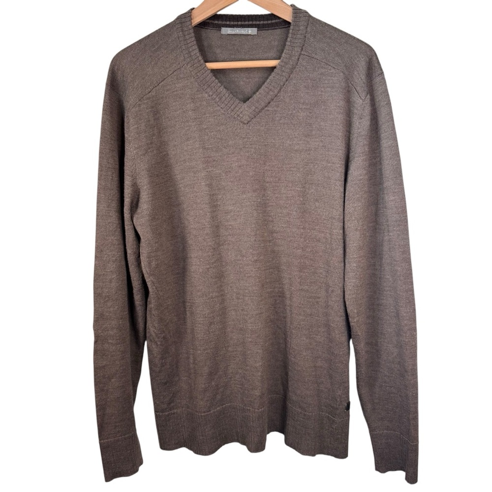 Smartwool Merino Wool Blend V-Neck Sweater Mens Medium Taupe Brown Base Layer